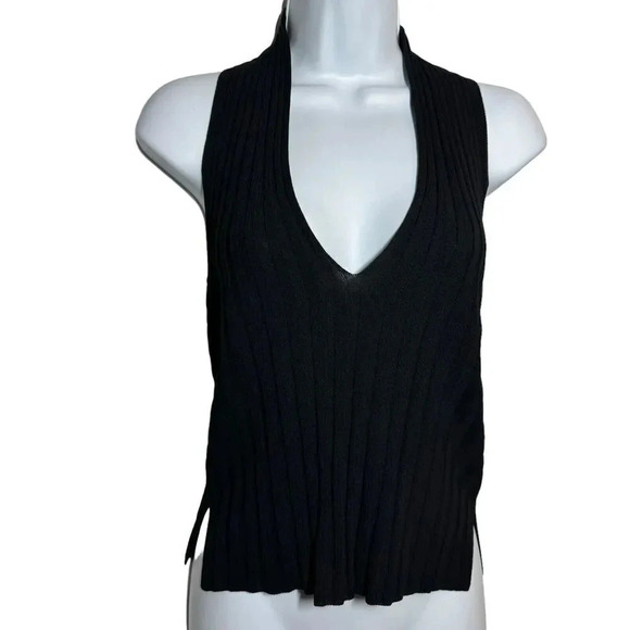 Scanlon Theodore Black pleated ribbed top V-neck NWT size XS sleeveless knit - Picture 9 of 9